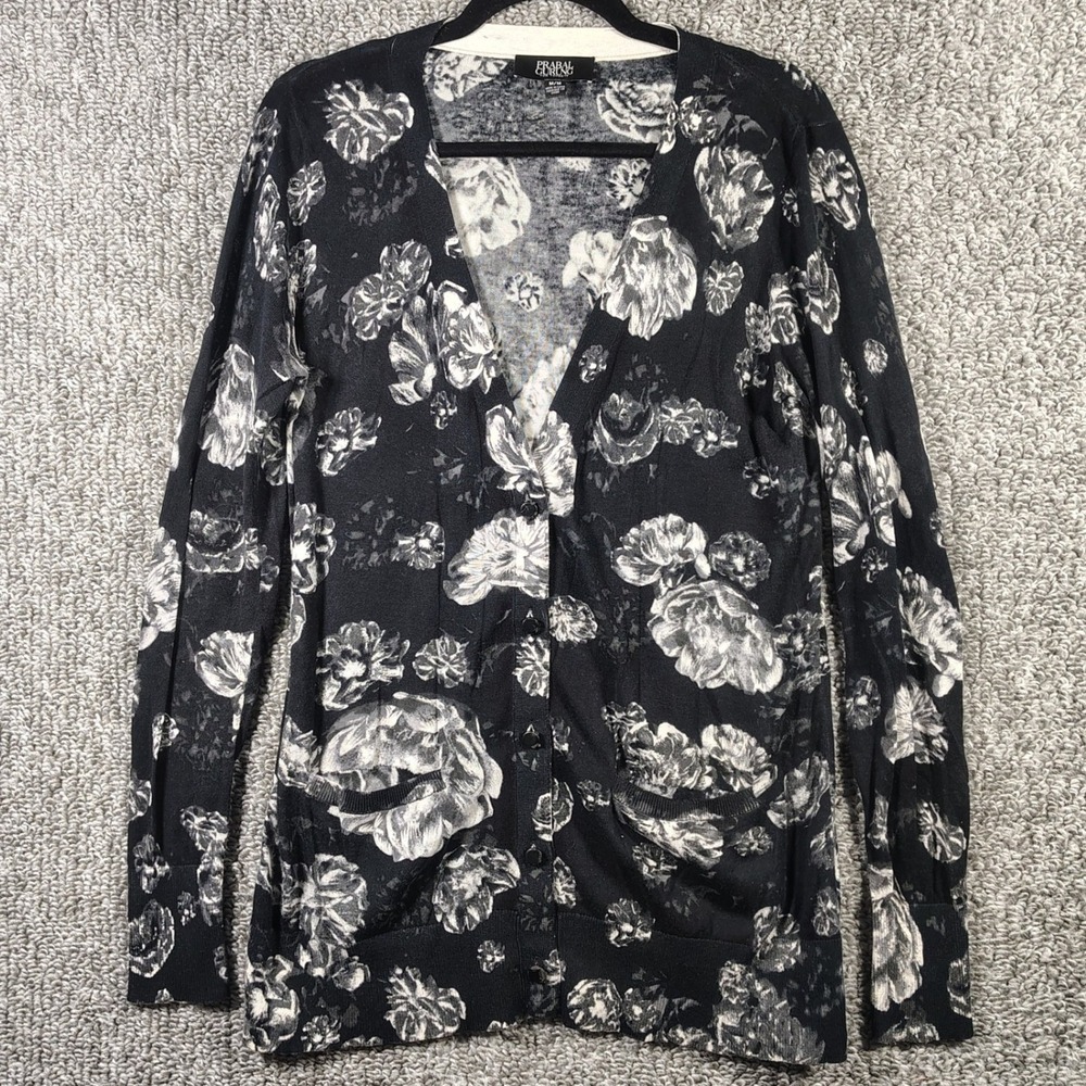 Prabal Gurung For Target Cardigan Black Floral Print Women Medium Soft Alt